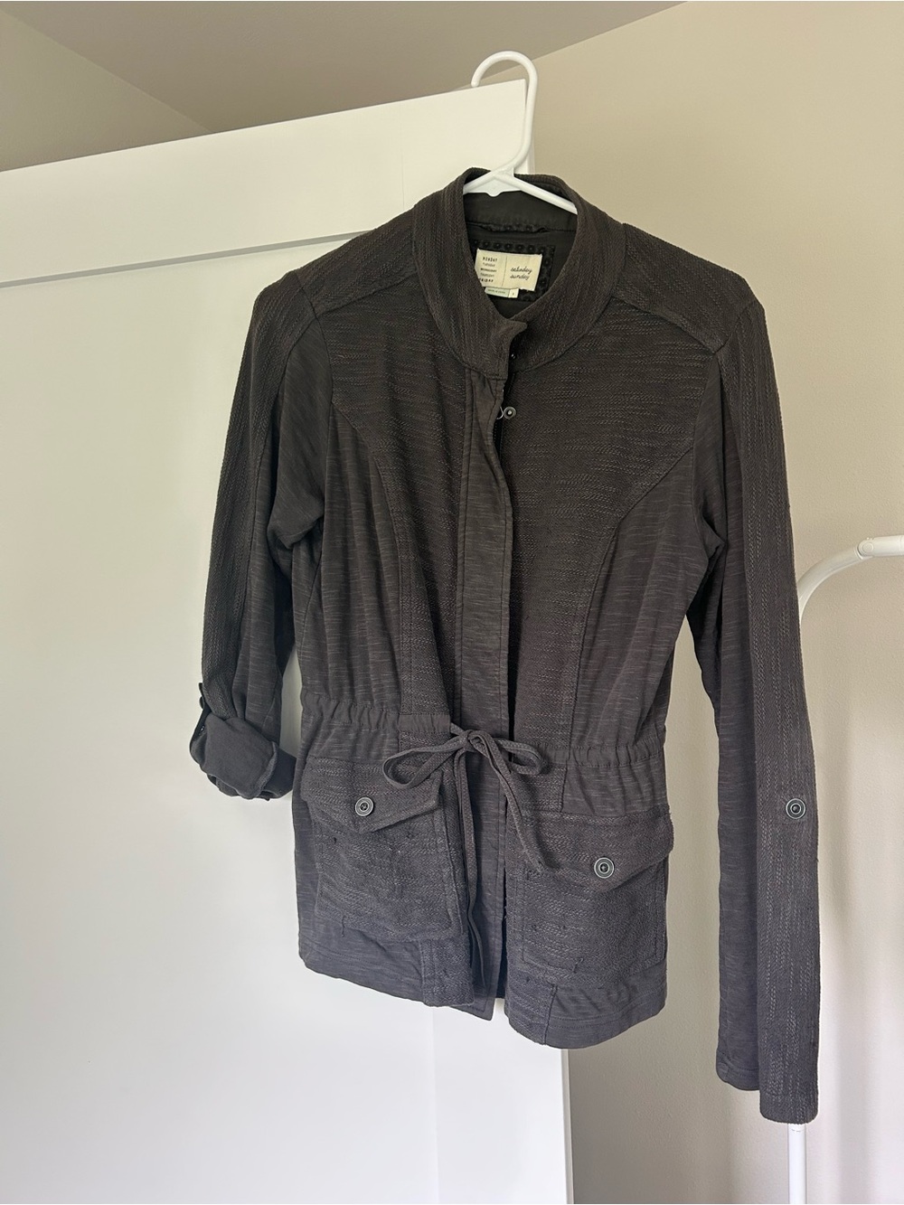Women’s Charcoal Utility Jacket with Drawstring Waist